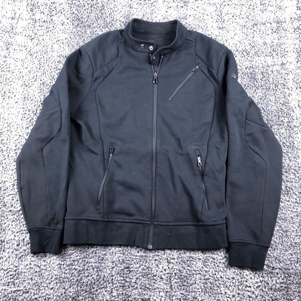 Polo Sport Jacket Mens Large Black Full Zip Track Moto Knit Athletic Casual - Picture 2 of 10